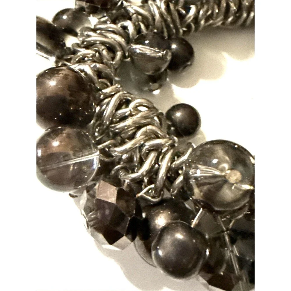 Vintage Smoky Grey Bead Cha Cha Bracelet Faceted Crystal Accent Statement 7